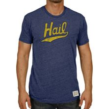 Мужская оригинальная винтажная футболка в стиле ретро с обересками, темно-синяя футболка из трех смесовых смесей команды Michigan Wolverines Team Original Retro Brand