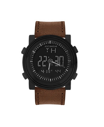 Мужские часы с коричневым кожаным ремешком 47 мм Rocawear