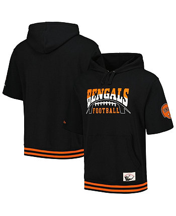 Мужской черный пуловер с капюшоном Cincinnati Bengals перед игрой с короткими рукавами Mitchell & Ness