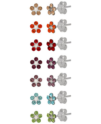 Детские серьги-гвоздики из хрусталя с цветком - Набор из 7-ми в стерлинговом серебре Rhona Sutton