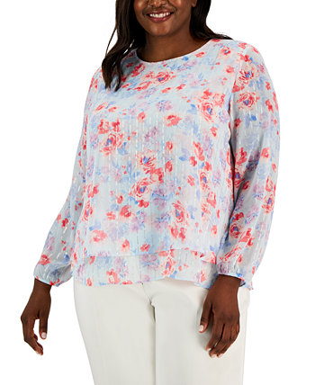 Блузка больших размеров с цветочным принтом и украшением Anne Klein