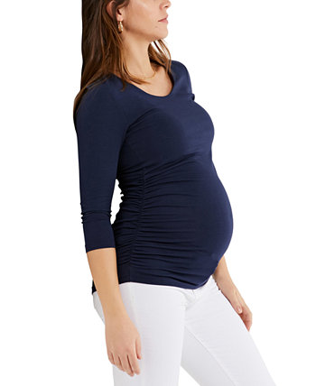 Роскошная футболка для беременных с рукавами 3/4 и рюшами сбоку A Pea in the Pod
