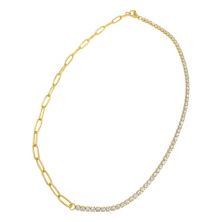 Adornia 14-каратное позолоченное ожерелье из нержавеющей стали с кубическим цирконием наполовину теннисное ожерелье и цепочка со скрепкой ADORNIA
