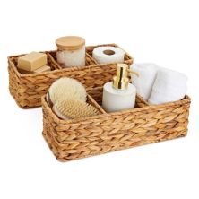 Water Hyacinth Storage Baskets, 3 Compartments for Bathroom, Laundry Room, Nursery (14.4 x 6 x 4.3 in, 2 Pack) Farmlyn Creek