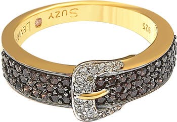 Золотое кольцо из стерлингового серебра с коричневой пряжкой CZ Suzy Levian