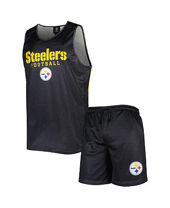 Мужской черный комплект из сетки с v-образным вырезом и шортами с цветными блоками Pittsburgh Steelers FOCO