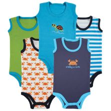 Luvable Friends Baby Boy Cotton Sleeveless Bodysuits 5pk, Crab Luvable Friends