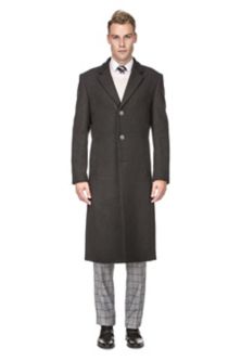 Men's Knee Length Wool Blend Three Button Long Jacket Overcoat Top Coat Braveman