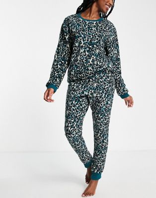 Уютная пижама в сумке из микрофлиса Hunkemoller синего цвета с леопардовым принтом Hunkemoller
