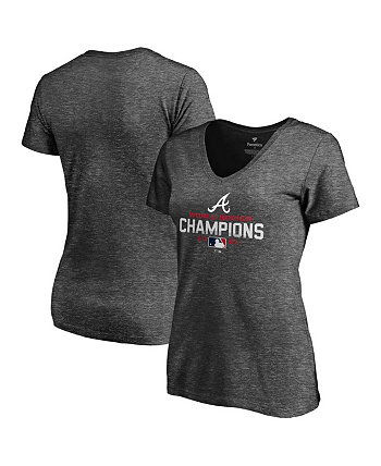 Женская футболка Heather Charcoal Atlanta Braves 2021 World Series Champions с V-образным вырезом Fanatics