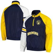 Men's Starter Navy/Gold Milwaukee Brewers Elite Raglan Half-Zip Jacket Starter