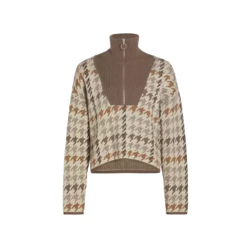 Houndstooth Wool &amp; Cashmere Quarter-Zip Sweater NAADAM