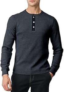 H2H Men's Casual Slim Fit Henley Cotton Shirts Long Sleeve Lightweight Waffle Fabric H2H