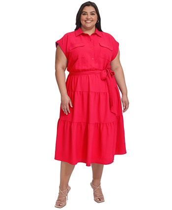 Plus Size Tiered Fit & Flare Shirtdress DKNY