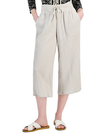 Women's Gauze Cropped Pull-On Pants, Created for Macy's J&M Collection