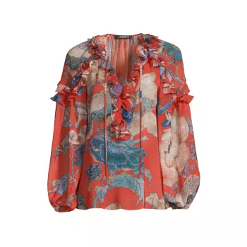 Блузка с оборками и цветочным принтом Ungaro