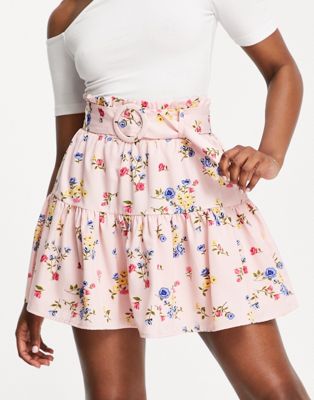 Collective the Label belted tiered mini skirt in pink floral - part of a set Collective The Label