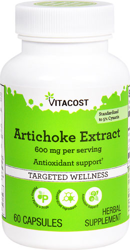 Экстракт артишока Vitacost - стандартизированный - 600 мг на порцию - 60 капсул Vitacost