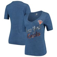 Женская синяя футболка New York Knicks из трикотажной ткани с U-образным вырезом New Era New Era