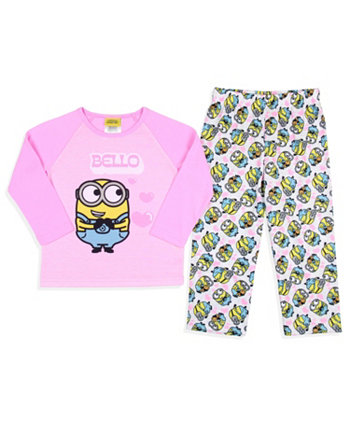 Toddler Girls' Minions Chibi Bello Raglan Kids Sleep Pajama Set Despicable Me