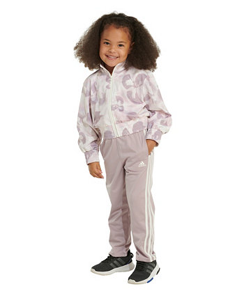 Модная трикотажная куртка и брюки с принтом для маленьких девочек, комплект из 2 предметов Adidas