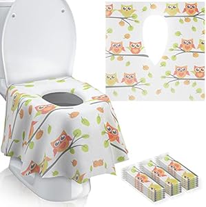 Gimars 20 Packs XL Large Full Cover Disposable Travel Toilet Potty Seat Covers - Individually Wrapped Portable Potty Shields for Adult, The Pregnant, Kids and Toddler Potty Training (Owl Design) Gimars