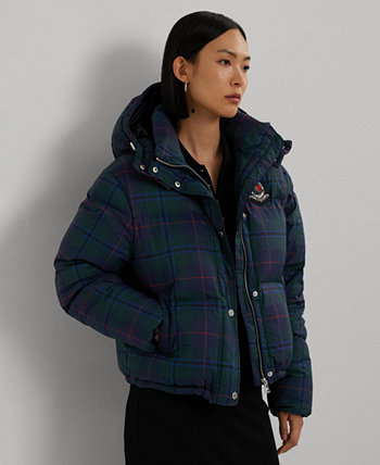 Women's Plaid Beaded-Crest Down Coat LAUREN Ralph Lauren