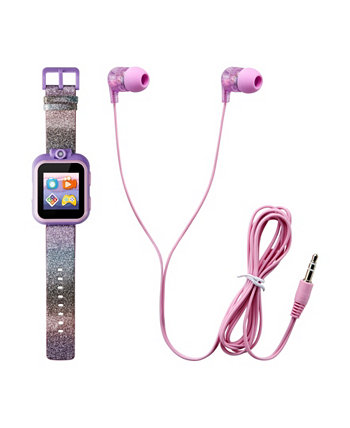 Детские смарт-часы с фиолетовым градиентом и блестками, силиконовый ремешок, сенсорный экран, 42 мм, подарочный набор с наушниками Playzoom