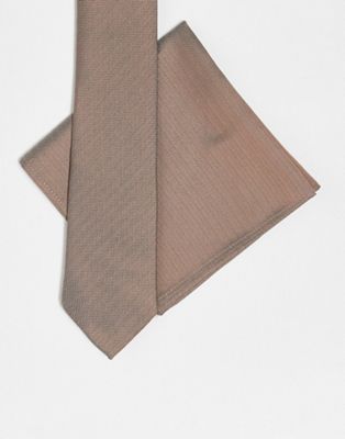 ASOS DESIGN tie and pocket square in taupe ASOS DESIGN