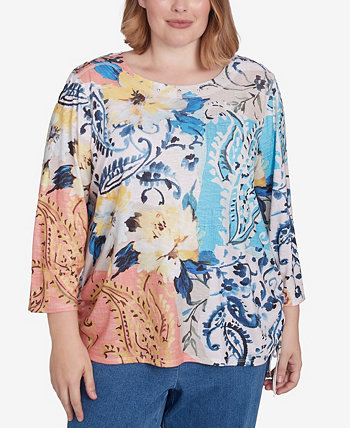 Plus Size Classic Floral Patch Drawstring Top Alfred Dunner