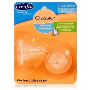 Evenflo 2 Pack Classic Winged Nipple, Medium Flow 3-6 Months Evenflo