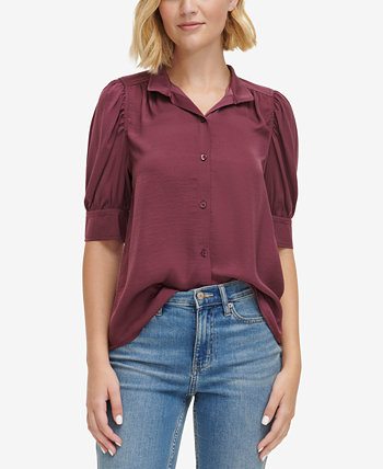 Женская рубашка Charmeuse с воротником-стойкой и пышными рукавами Calvin Klein