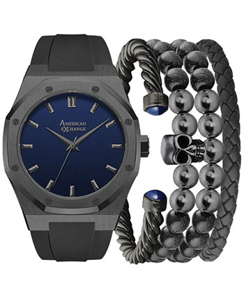 Подарочный набор мужских часов с серым силиконовым ремешком 42 мм American Exchange
