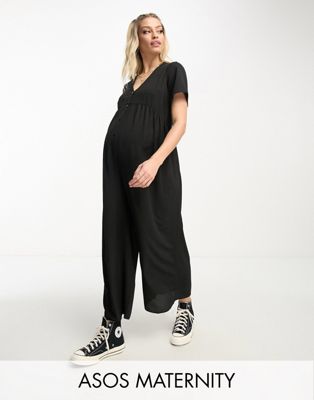 Черный комбинезон средней длины с короткими рукавами ASOS DESIGN Maternity ASOS Maternity