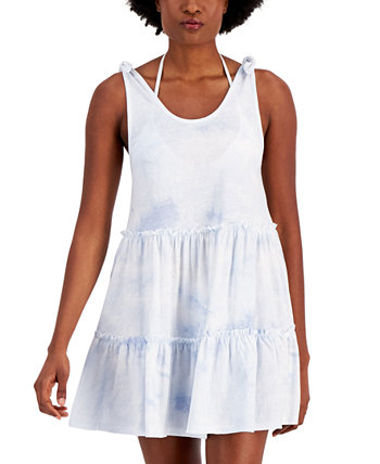 Juniors' Cotton Tie-Dye-Print Tiered Cover-Up Dress, Created for Macy's Miken