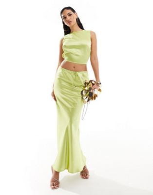 Kaiia satin drawstring maxi skirt in lime - part of a set Kaiia