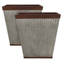 Southern Patio 16 Inch Square Rustic Resin Outdoor Box Flower Planter (2 Pack) Southern Patio