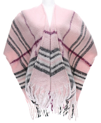Женский свитер-накидка из букле в клетку с каймой FRAAS