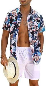 EISHOPEER Men's Flower Shirt Hawaiian Sets Casual Button Down Short Sleeve Shirt and Solid Quick Dry Beach Shorts S-3XL Eishopeer