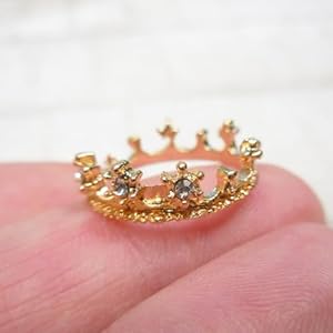 Miniature Gold Crown, Dollhouse Tiny Miniature Crown, with Diamond Rhinestones, Fairy Crown, for Fairy Tale Garden, Dollhouse Miniature, Terrarium, Diorama (5PCS) Aorvoras