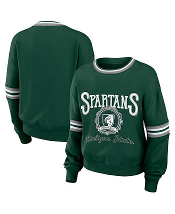 Женский пуловер в винтажном стиле с потертостями цвета лесного зеленого цвета Michigan State Spartans WEAR by Erin Andrews