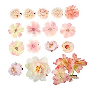 16pcs Women Flower Hair Clips Flower Hair Barrettes For Party Beach Pink Unique Bargains