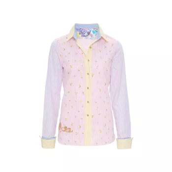 Рубашка Priscilla из эластичного хлопка в полоску с цветными блоками Robert Graham