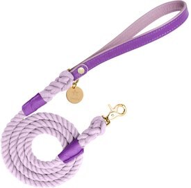 PoisePup Lavish Lavender Leather Handle Rope Dog Leash, Purple/Lilac, 5-ft long, 1/2-in wide PoisePup