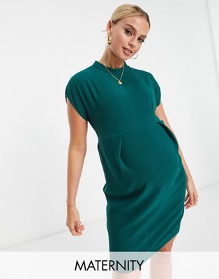 Изумрудно-зеленое платье мини с поясом и завязкой на талии Closet London Maternity Closet London