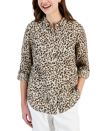 Женская рубашка с воротником-стойкой из 100% льна, созданная для Macy's Charter Club