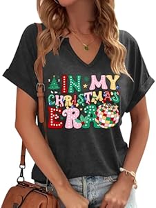 Christmas Shirts Women Merry Christmas Letter T-Shirt Christmas Graphic Shirt Xmas Holiday Casual V Neck Short Sleeve Tops Zylkor