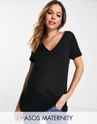Черная свободная футболка с v-образным вырезом ASOS DESIGN Maternity ASOS Maternity