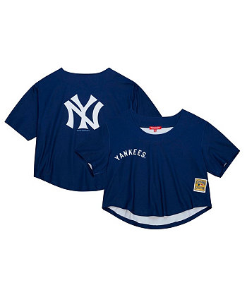 Женская укороченная футболка темно-синего цвета New York Yankees Cooperstown Collection Mitchell & Ness