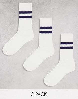 Комплект из трех спортивных носков в темно-синюю полоску ASOS DESIGN ASOS DESIGN